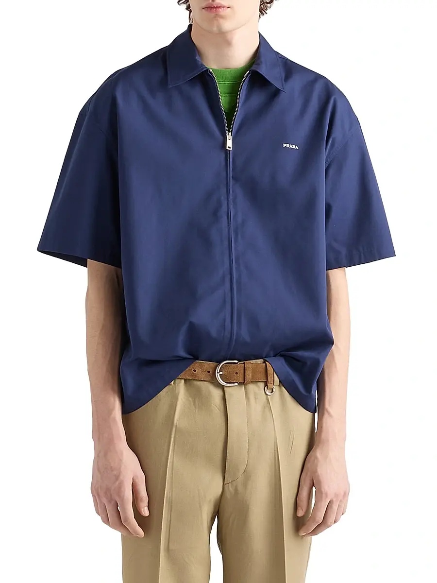 Prada Men's Short-Sleeved Technical Cotton Shirt | Thumbnail 2