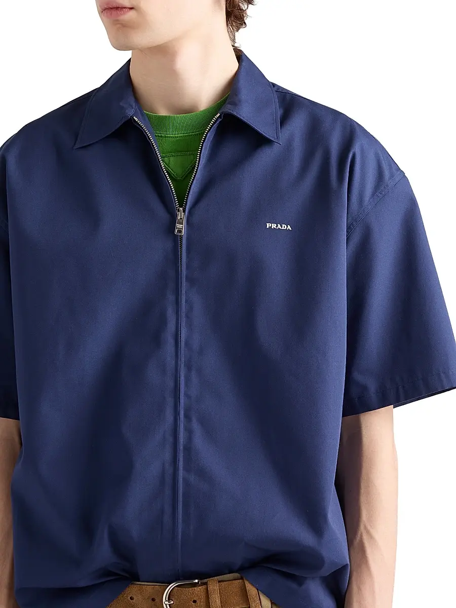 Prada Men's Short-Sleeved Technical Cotton Shirt | Thumbnail 4