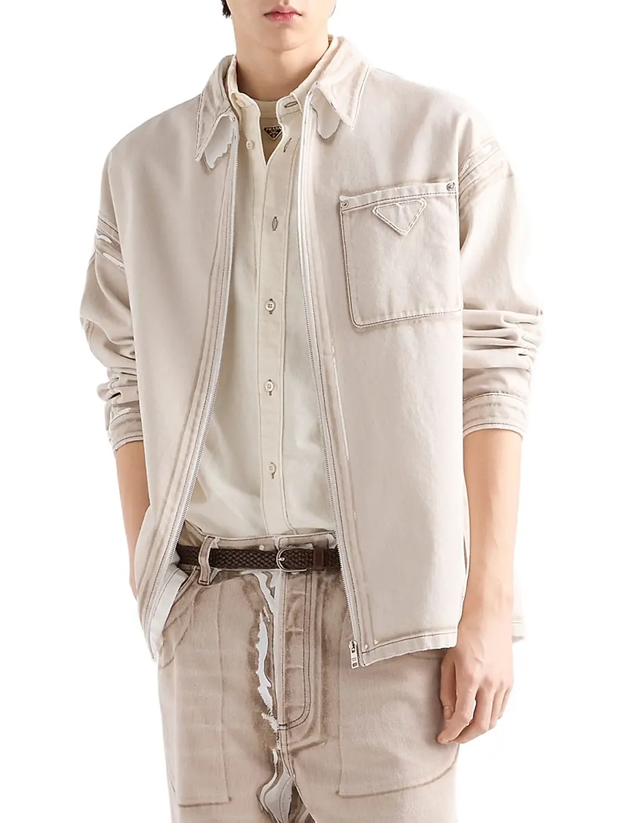 Prada Men's Bull Denim Zipper Shirt | Thumbnail 2 Prada Men's Bull Denim Zipper Shirt | Thumbnail 2