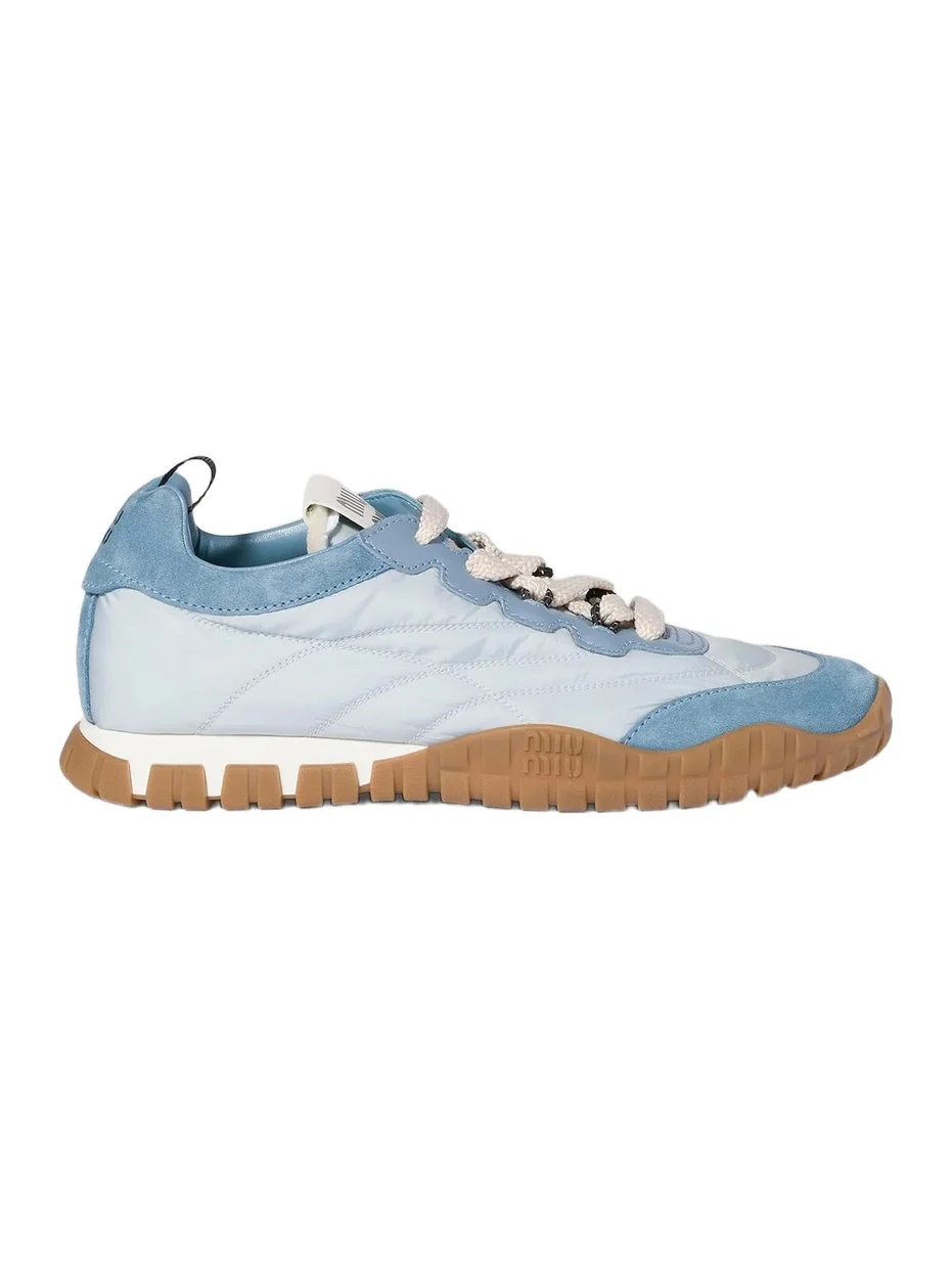 Miu Miu Women's Tyre Technical Fabric and Suede Sneakers - Blue