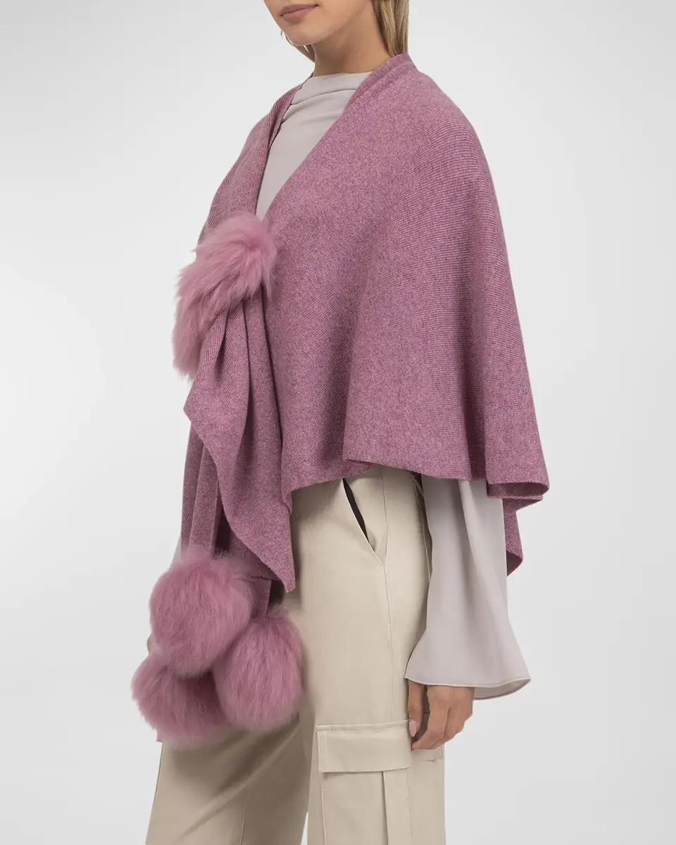 Gorski Select Wool Capelet With Lamb Shearling Poms | Thumbnail 2 Gorski Select Wool Capelet With Lamb Shearling Poms | Thumbnail 2