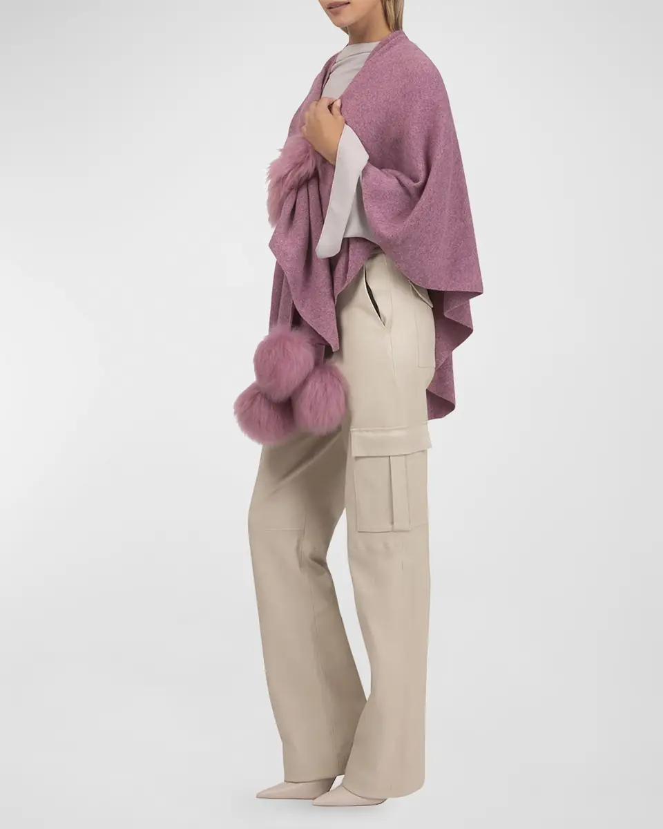 Gorski Select Wool Capelet With Lamb Shearling Poms | Thumbnail 3 Gorski Select Wool Capelet With Lamb Shearling Poms | Thumbnail 3