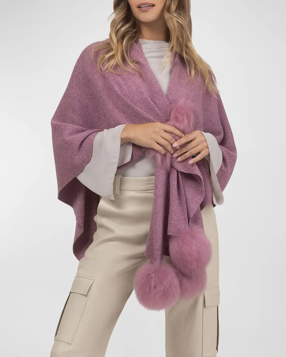 Gorski Select Wool Capelet With Lamb Shearling Poms | Thumbnail 6 Gorski Select Wool Capelet With Lamb Shearling Poms | Thumbnail 6