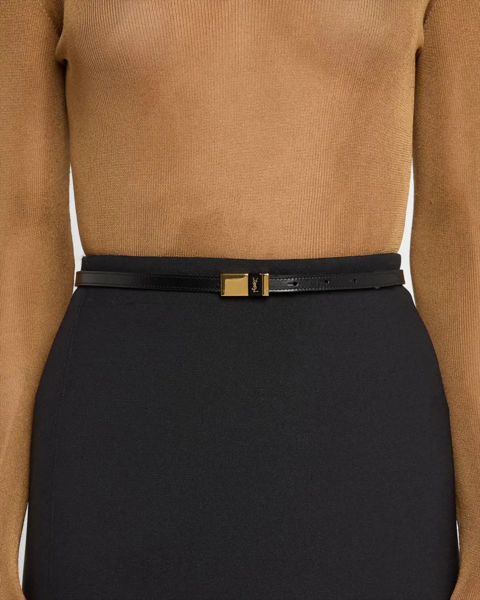 Saint Laurent Embossed Leather Skinny Belt | Thumbnail 2