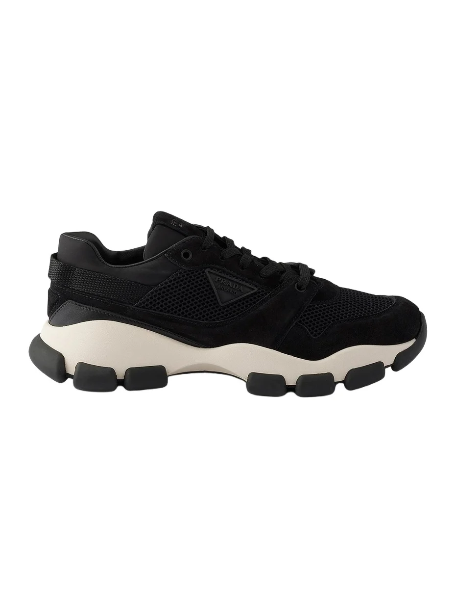 Prada Women's Mesh Fabric and Suede Sneakers - Black