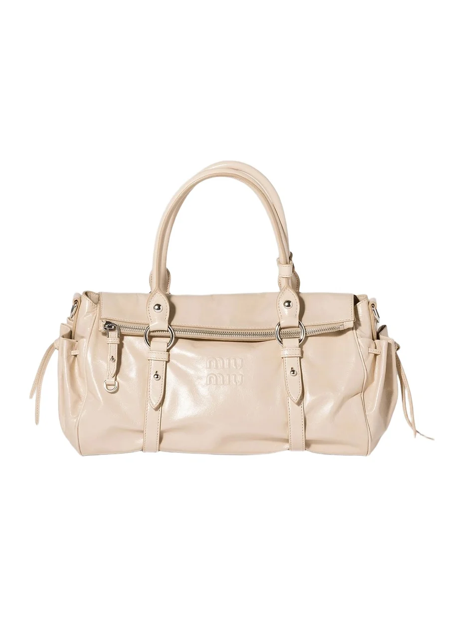 Women's Shiny Leather Top Handle Bag