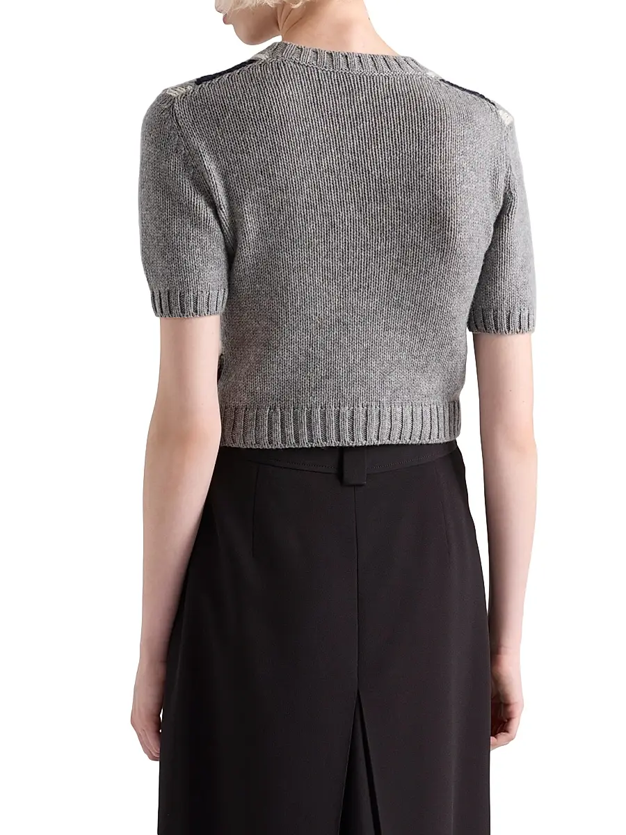 Prada Women's Short-Sleeved Cashmere Sweater - Grey | Thumbnail 3 Prada Women's Short-Sleeved Cashmere Sweater - Grey | Thumbnail 3