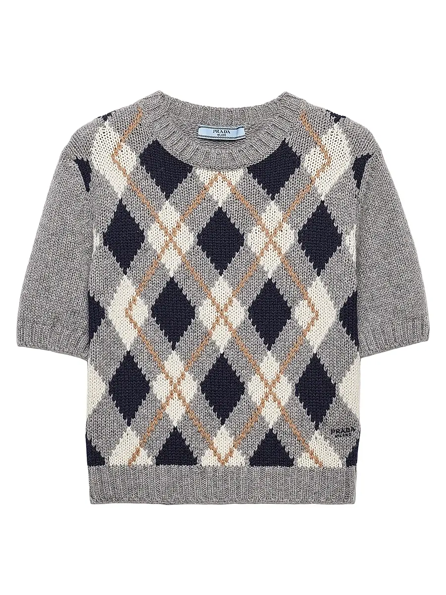 Prada Women's Short-Sleeved Cashmere Sweater - Grey | Image 1 Prada Women's Short-Sleeved Cashmere Sweater - Grey | Image 1