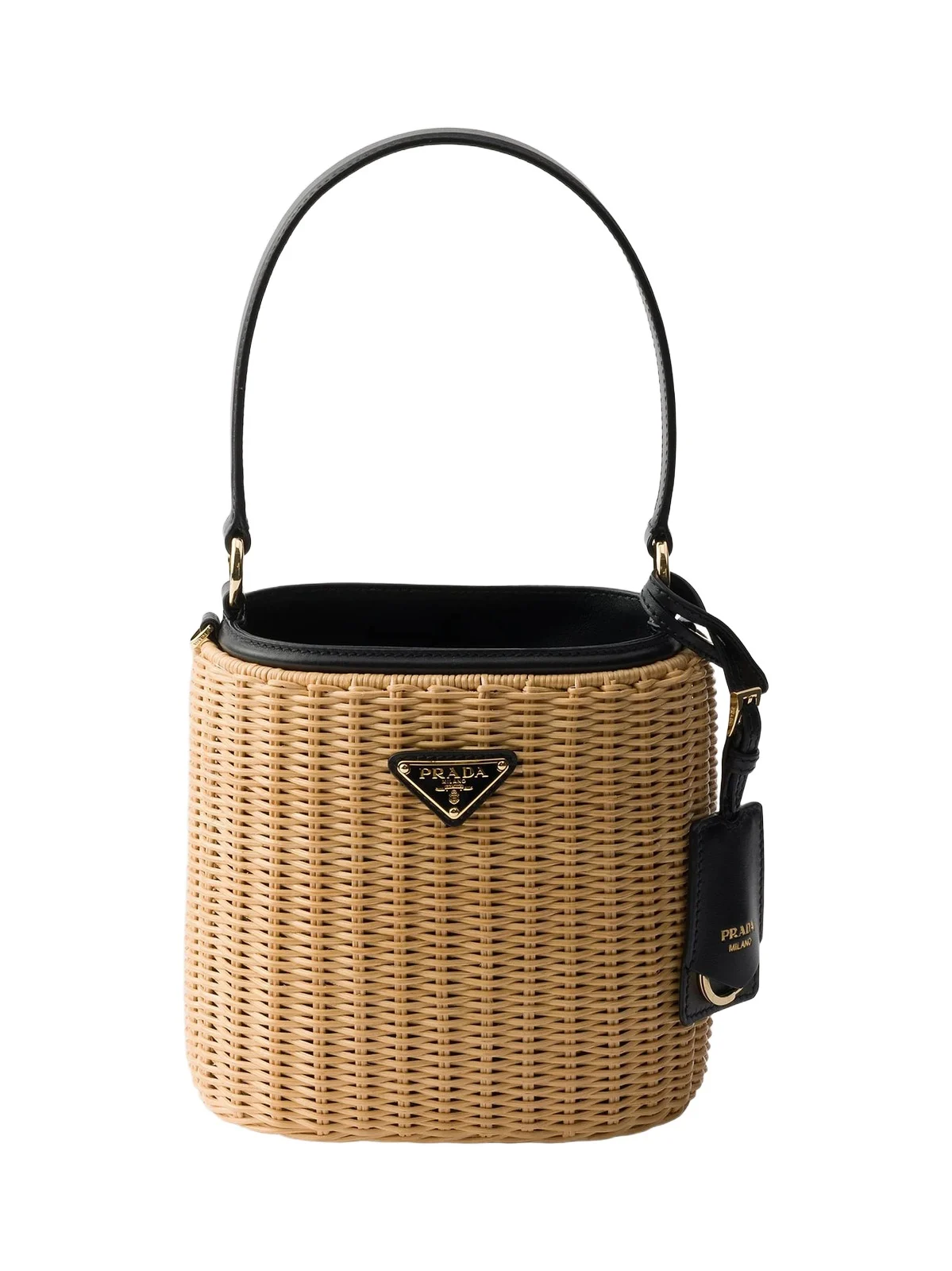 Women's Wicker and Leather Bucket Bag