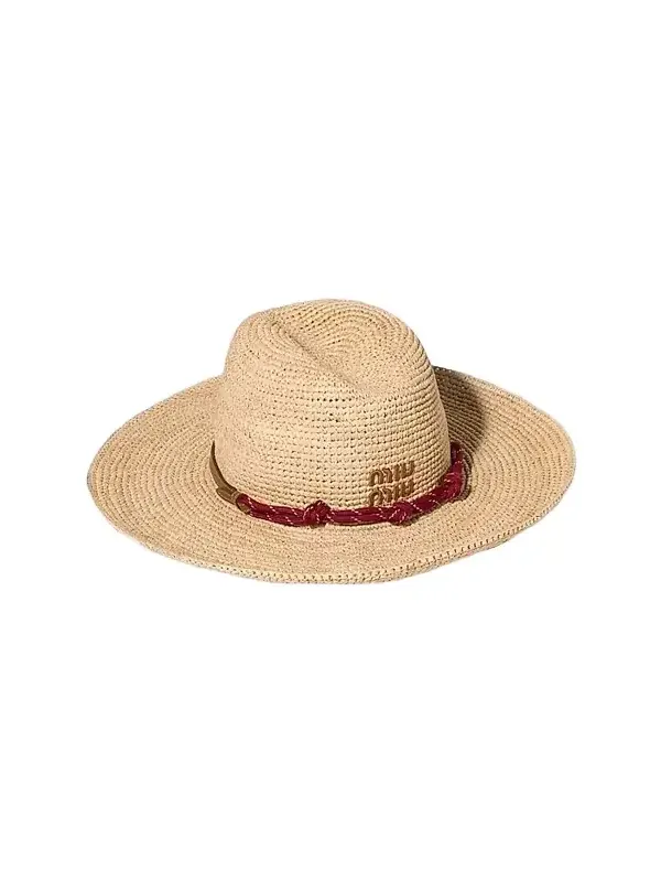 Women's Raffia and Leather Hat - Beige Khaki