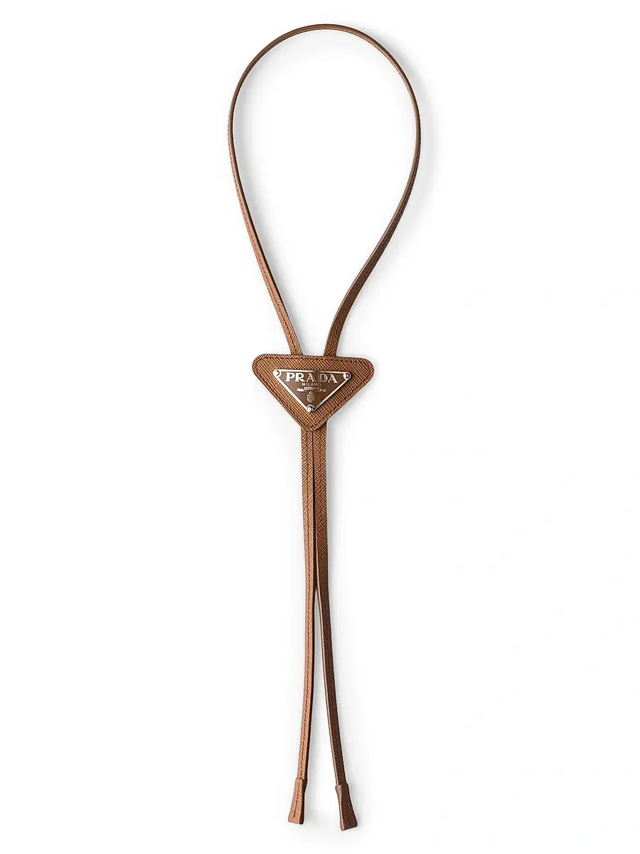 Prada Men's Saffiano Leather Bolo Tie - Brown | Image 1 Prada Men's Saffiano Leather Bolo Tie - Brown | Image 1
