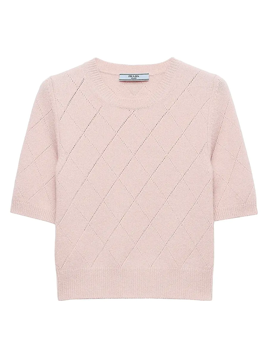 Prada Women's Short Sleeved Cashmere Sweater - Pink | Image 1 Prada Women's Short Sleeved Cashmere Sweater - Pink | Image 1
