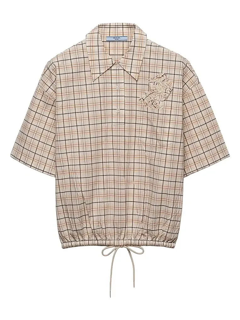 Prada Women's Embroidered Checked Poplin Top