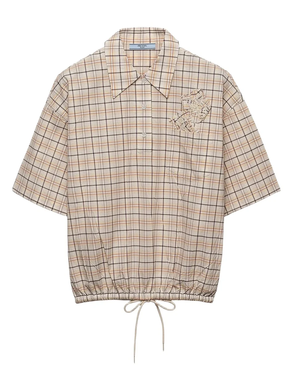 Prada Women's Embroidered Checked Poplin Top