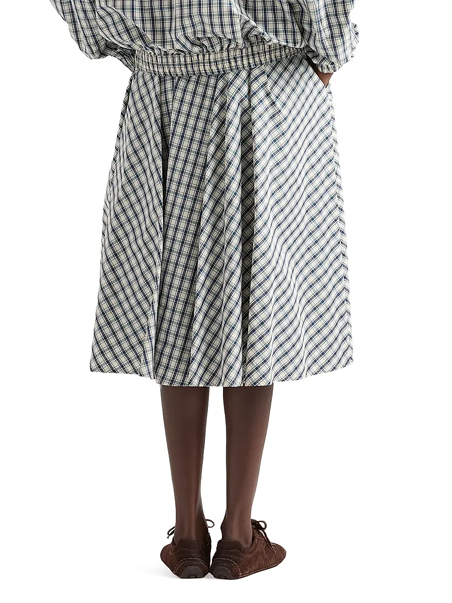 Prada Women's Full Checked Chambray Skirt | Thumbnail 3