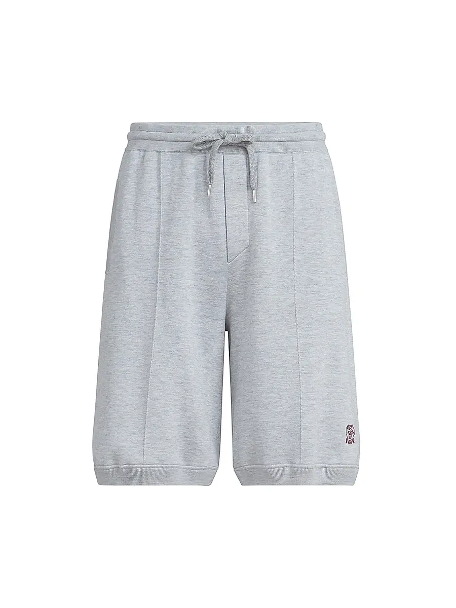 Brunello Cucinelli Men's Cotton and Silk French Terry Double Knit Bermuda Shorts with Logo - Pebble - Size XXXXL | Image 1 Brunello Cucinelli Men's Cotton and Silk French Terry Double Knit Bermuda Shorts with Logo - Pebble - Size XXXXL | Image 1