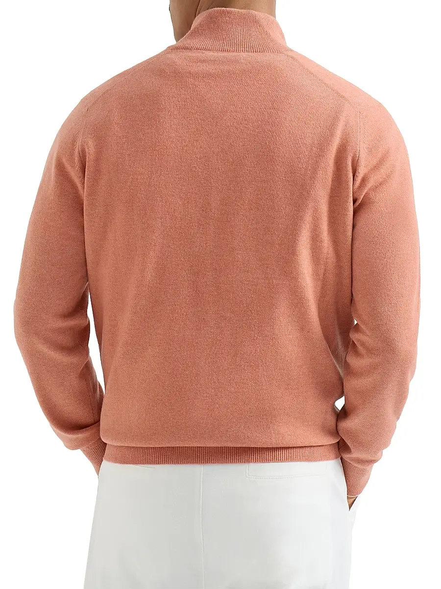Brunello Cucinelli Men's Cashmere Sweater with Half Zip - Apricot | Thumbnail 3