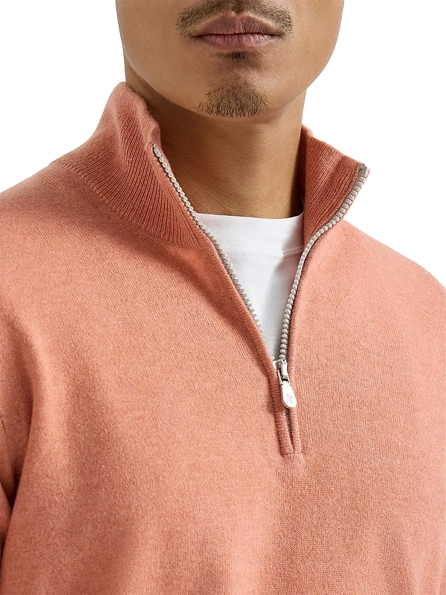 Brunello Cucinelli Men's Cashmere Sweater with Half Zip - Apricot | Thumbnail 5