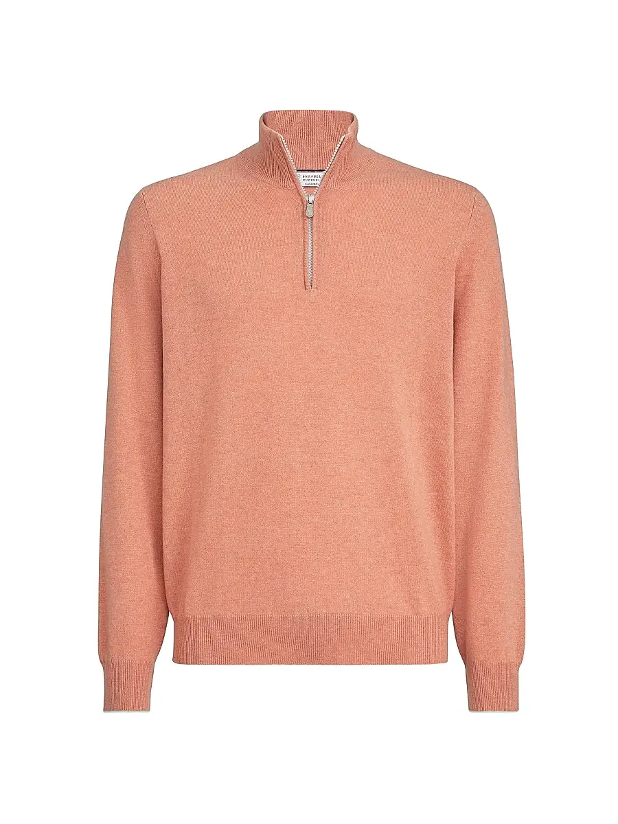 Brunello Cucinelli Men's Cashmere Sweater with Half Zip - Apricot - Size 34 | Image 1 Brunello Cucinelli Men's Cashmere Sweater with Half Zip - Apricot - Size 34 | Image 1