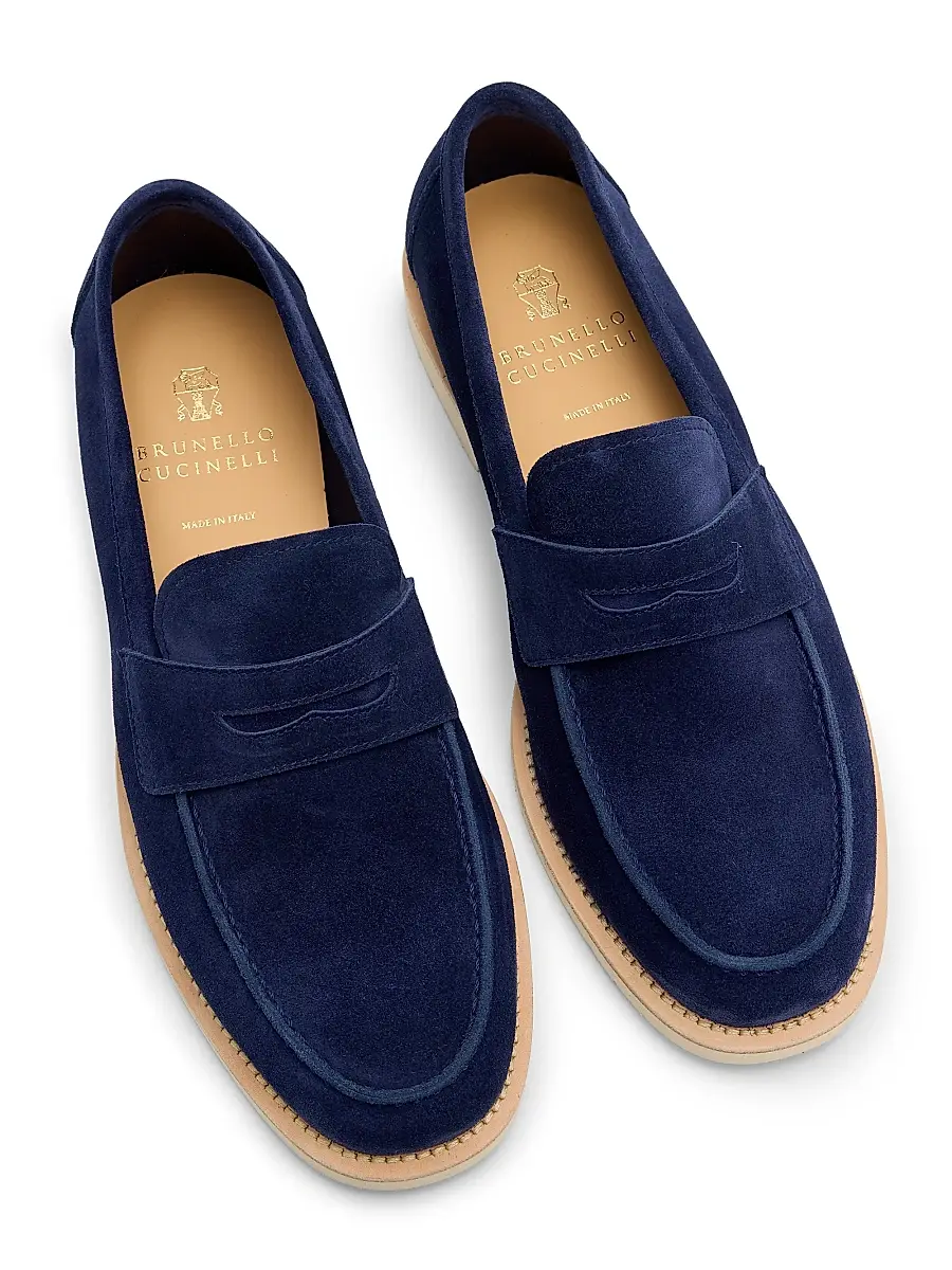 Brunello Cucinelli Men's Suede Penny Loafers | Thumbnail 4