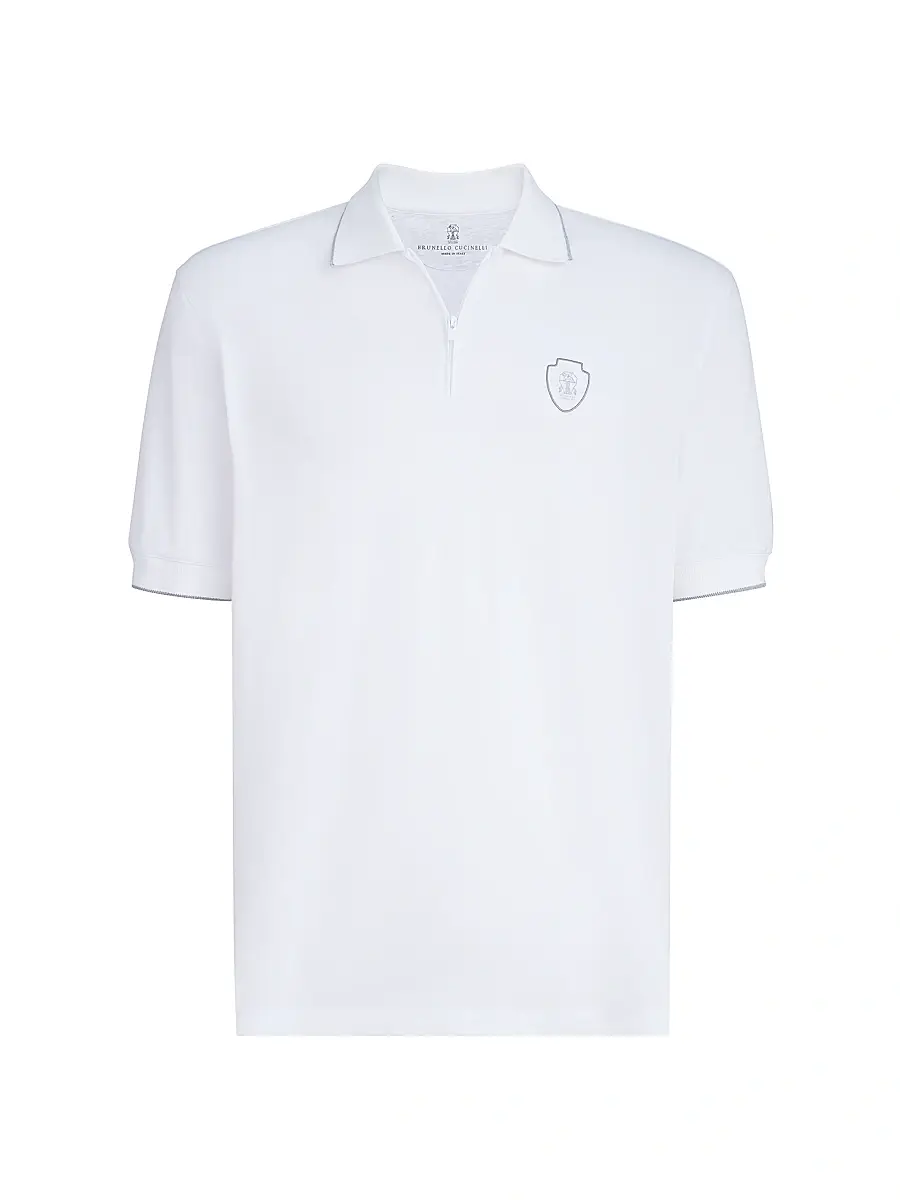 Brunello Cucinelli Men's Techno Piqué Polo Shirt with Half Zip - White - Size XXXXL | Image 1 Brunello Cucinelli Men's Techno Piqué Polo Shirt with Half Zip - White - Size XXXXL | Image 1