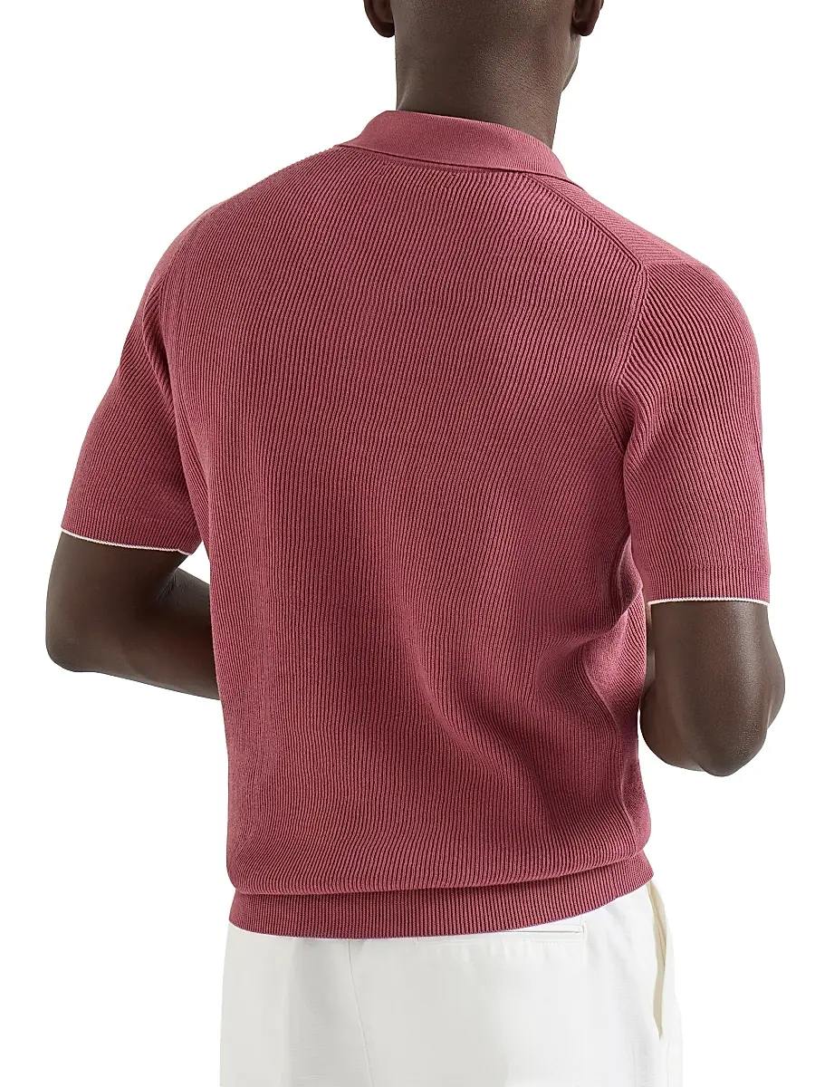 Brunello Cucinelli Men's Cotton English Rib Knit Polo Shirt | Thumbnail 3 Brunello Cucinelli Men's Cotton English Rib Knit Polo Shirt | Thumbnail 3