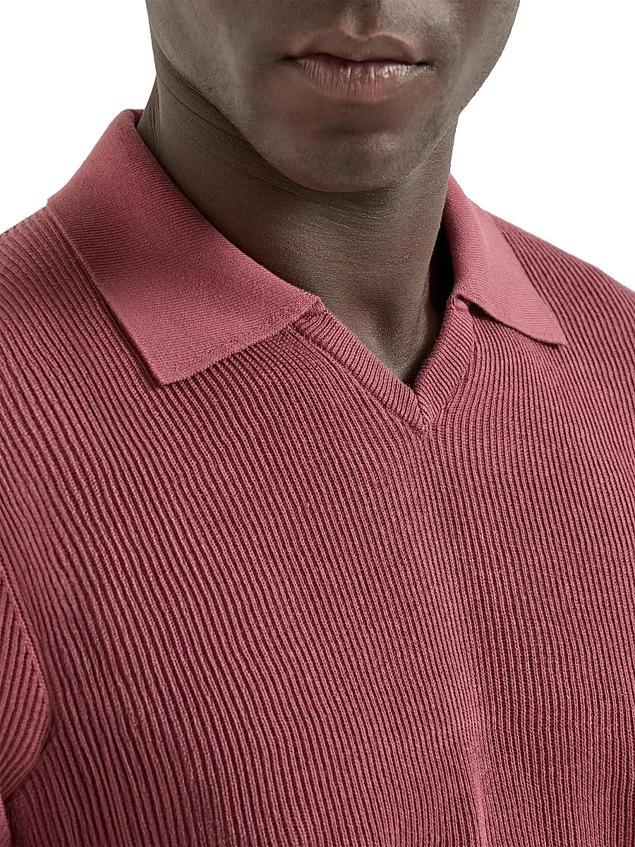 Brunello Cucinelli Men's Cotton English Rib Knit Polo Shirt | Thumbnail 5 Brunello Cucinelli Men's Cotton English Rib Knit Polo Shirt | Thumbnail 5