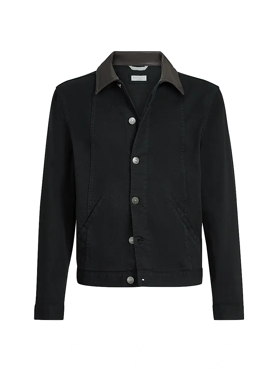 Brunello Cucinelli Men's Garment Dyed Outerwear Jacket in Comfort Cotton Lightweight Denim - Black - Size 38 | Image 1 Brunello Cucinelli Men's Garment Dyed Outerwear Jacket in Comfort Cotton Lightweight Denim - Black - Size 38 | Image 1
