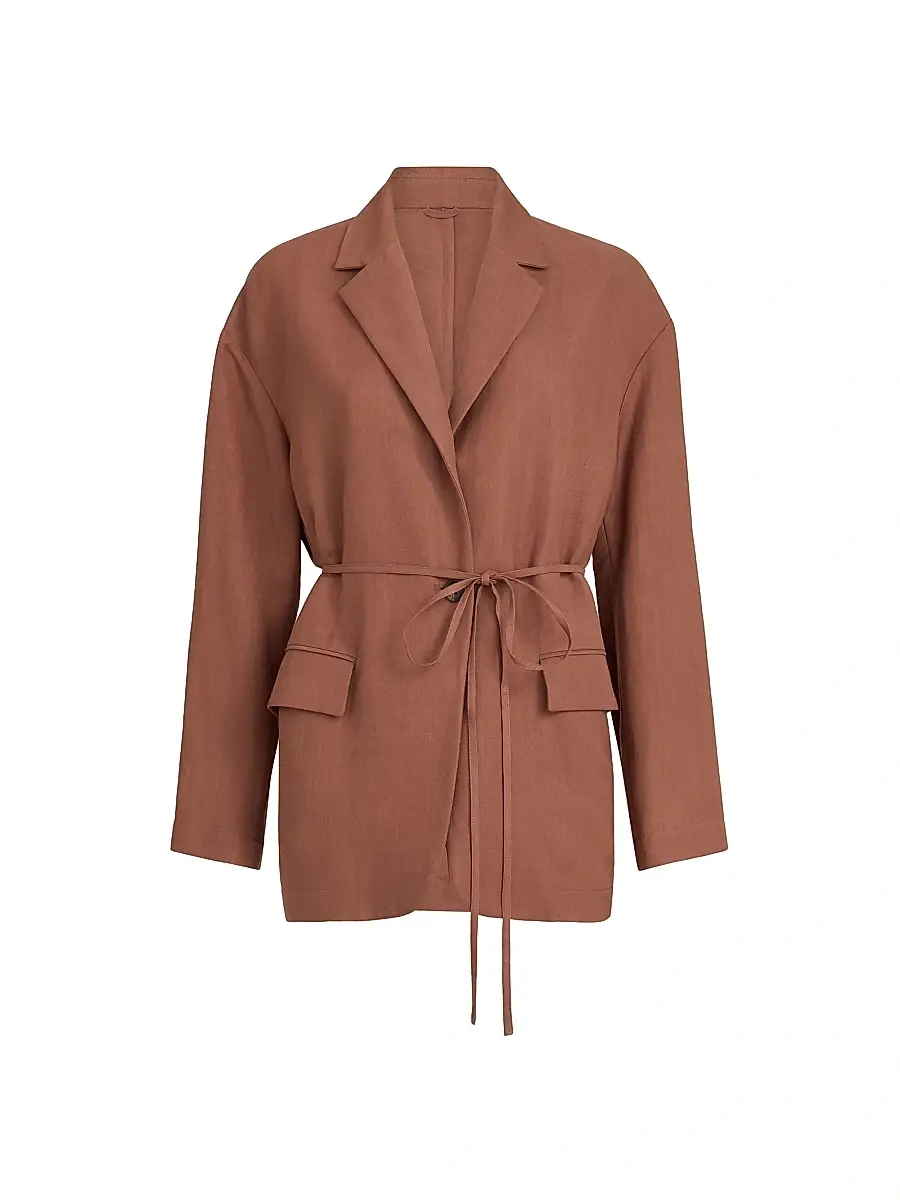 Brunello Cucinelli Women's Viscose and Linen Fluid Twill Blazer with Monili - Brown - Size 2 | Image 1 Brunello Cucinelli Women's Viscose and Linen Fluid Twill Blazer with Monili - Brown - Size 2 | Image 1