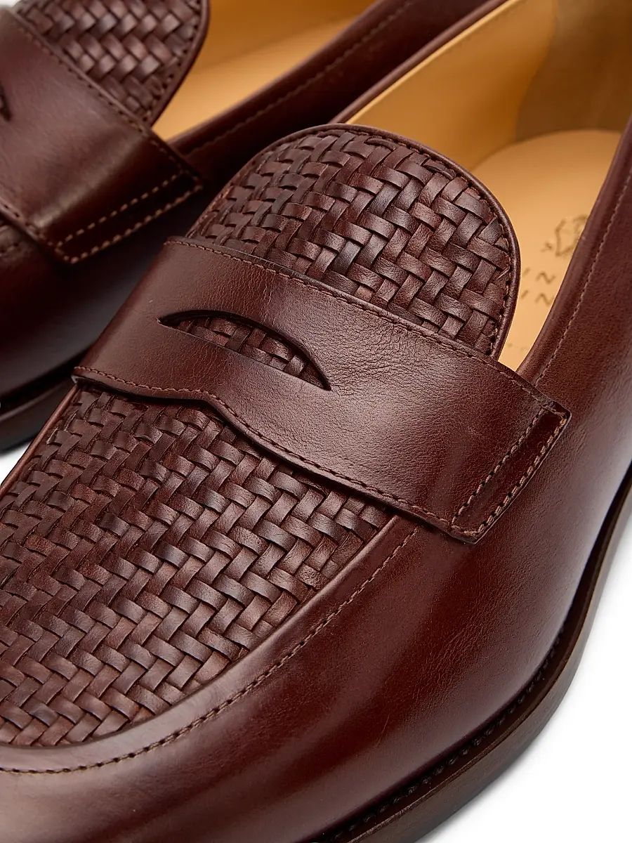 Brunello Cucinelli Men's Woven Leather Penny Loafers | Thumbnail 5