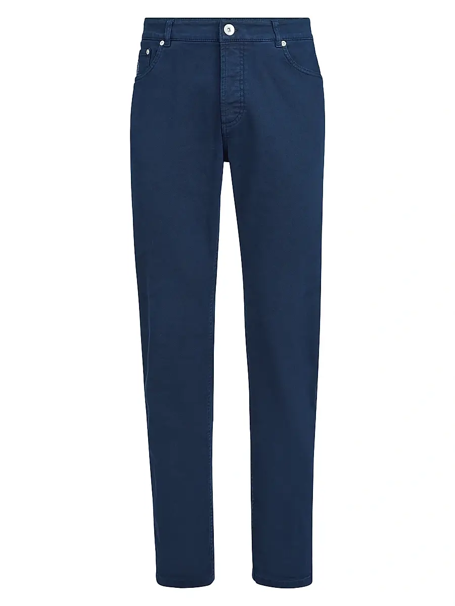 Brunello Cucinelli Men's Lightweight Denim Traditional Fit Five Pocket Jeans - Navy Blue | Image 1 Brunello Cucinelli Men's Lightweight Denim Traditional Fit Five Pocket Jeans - Navy Blue | Image 1