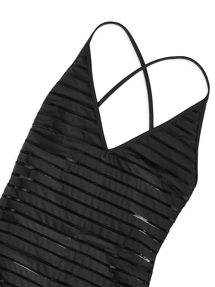 Brunello Cucinelli Women's Dazzling Stripes Bathing Suit in Techno Jersey - Lignite | Thumbnail 4