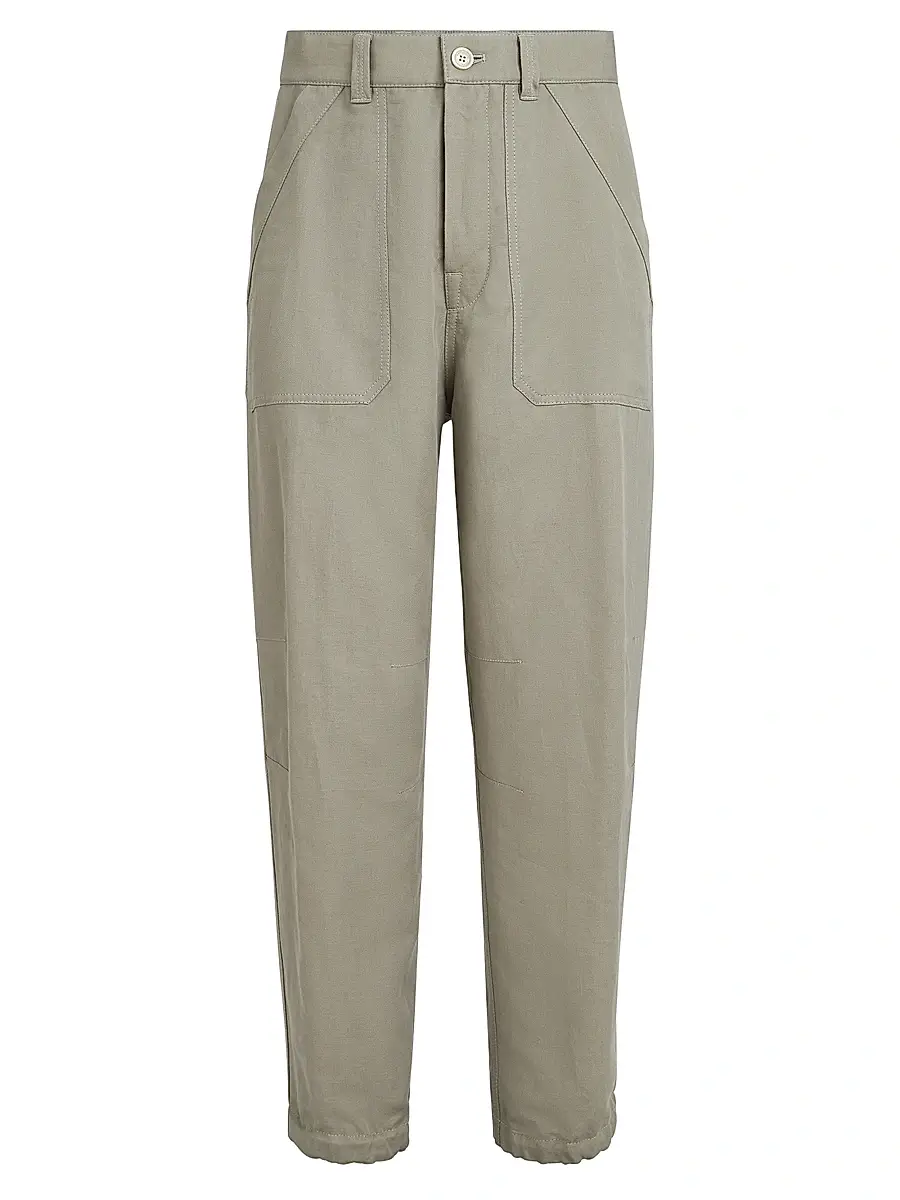 Brunello Cucinelli Men's Linen and Cotton Drill Trousers with Patch Pockets and Drawstring | Image 1 Brunello Cucinelli Men's Linen and Cotton Drill Trousers with Patch Pockets and Drawstring | Image 1