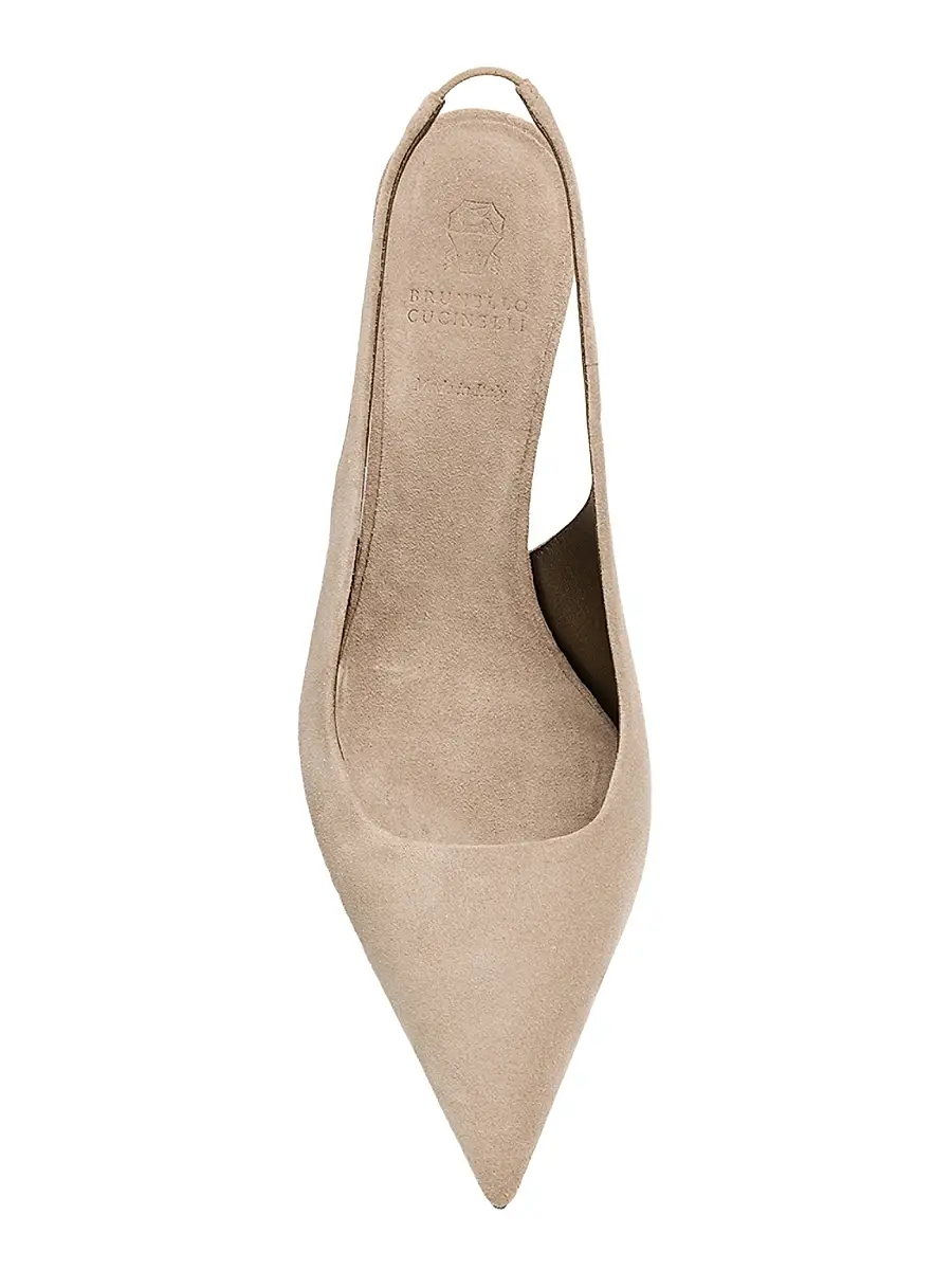 Brunello Cucinelli Women's 80MM Suede Slingback Pumps | Thumbnail 4 Brunello Cucinelli Women's 80MM Suede Slingback Pumps | Thumbnail 4