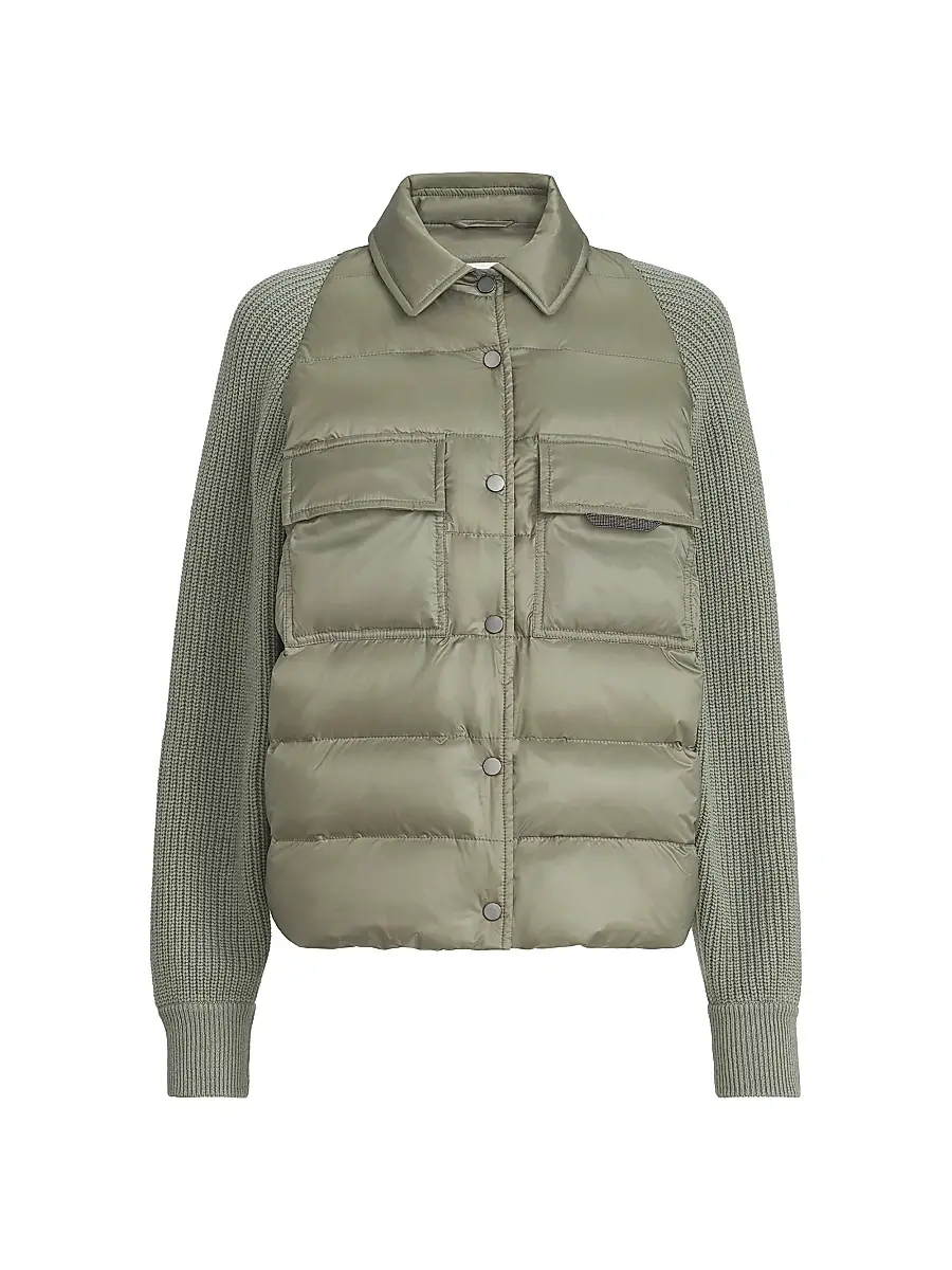 Brunello Cucinelli Women's Water Resistant Matte Nylon Down Jacket - Green | Image 1 Brunello Cucinelli Women's Water Resistant Matte Nylon Down Jacket - Green | Image 1