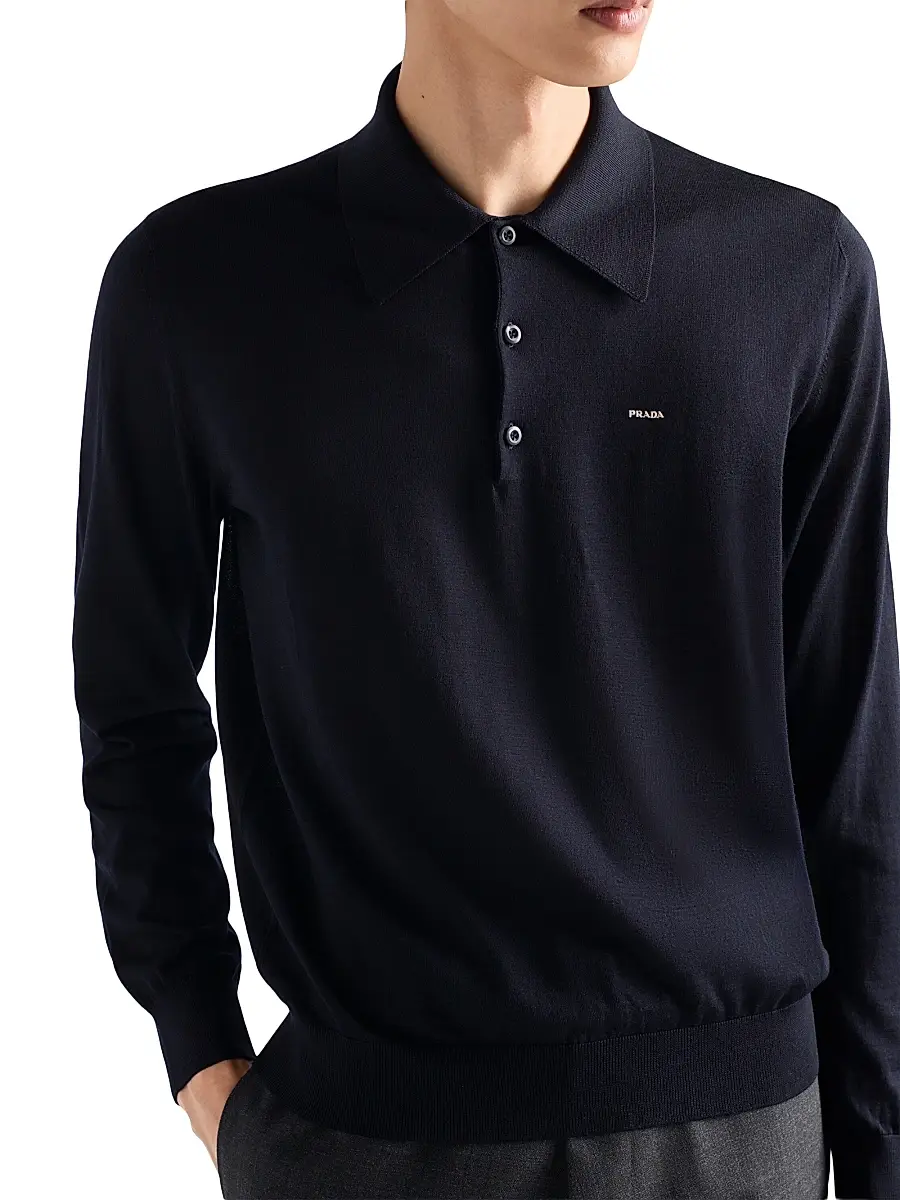 Prada Men's Worsted Wool Polo Shirt | Thumbnail 4 Prada Men's Worsted Wool Polo Shirt | Thumbnail 4