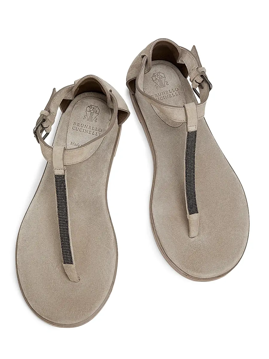 Brunello Cucinelli Women's Beaded Suede T-Strap Sandals | Thumbnail 4 Brunello Cucinelli Women's Beaded Suede T-Strap Sandals | Thumbnail 4