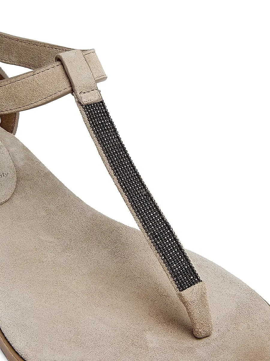 Brunello Cucinelli Women's Beaded Suede T-Strap Sandals | Thumbnail 5 Brunello Cucinelli Women's Beaded Suede T-Strap Sandals | Thumbnail 5