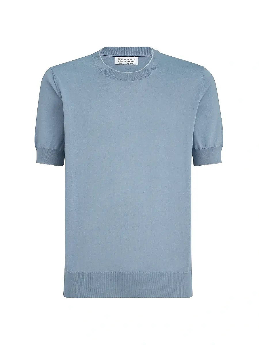 Brunello Cucinelli Men's Cotton Lightweight Knit T-Shirt with Contrast Details - Slate | Image 1 Brunello Cucinelli Men's Cotton Lightweight Knit T-Shirt with Contrast Details - Slate | Image 1
