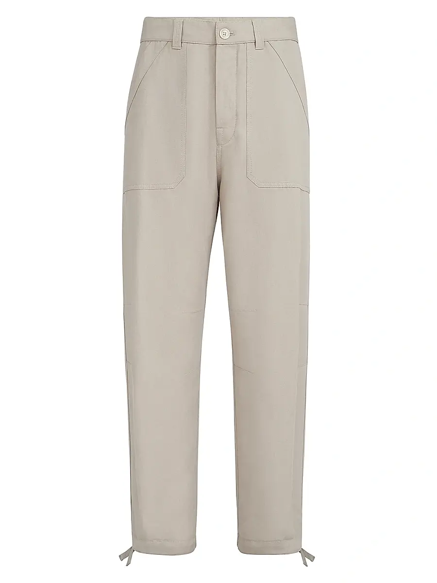 Brunello Cucinelli Men's Linen and Cotton Drill Trousers with Patch Pockets and Drawstring - Cocoa | Image 1 Brunello Cucinelli Men's Linen and Cotton Drill Trousers with Patch Pockets and Drawstring - Cocoa | Image 1