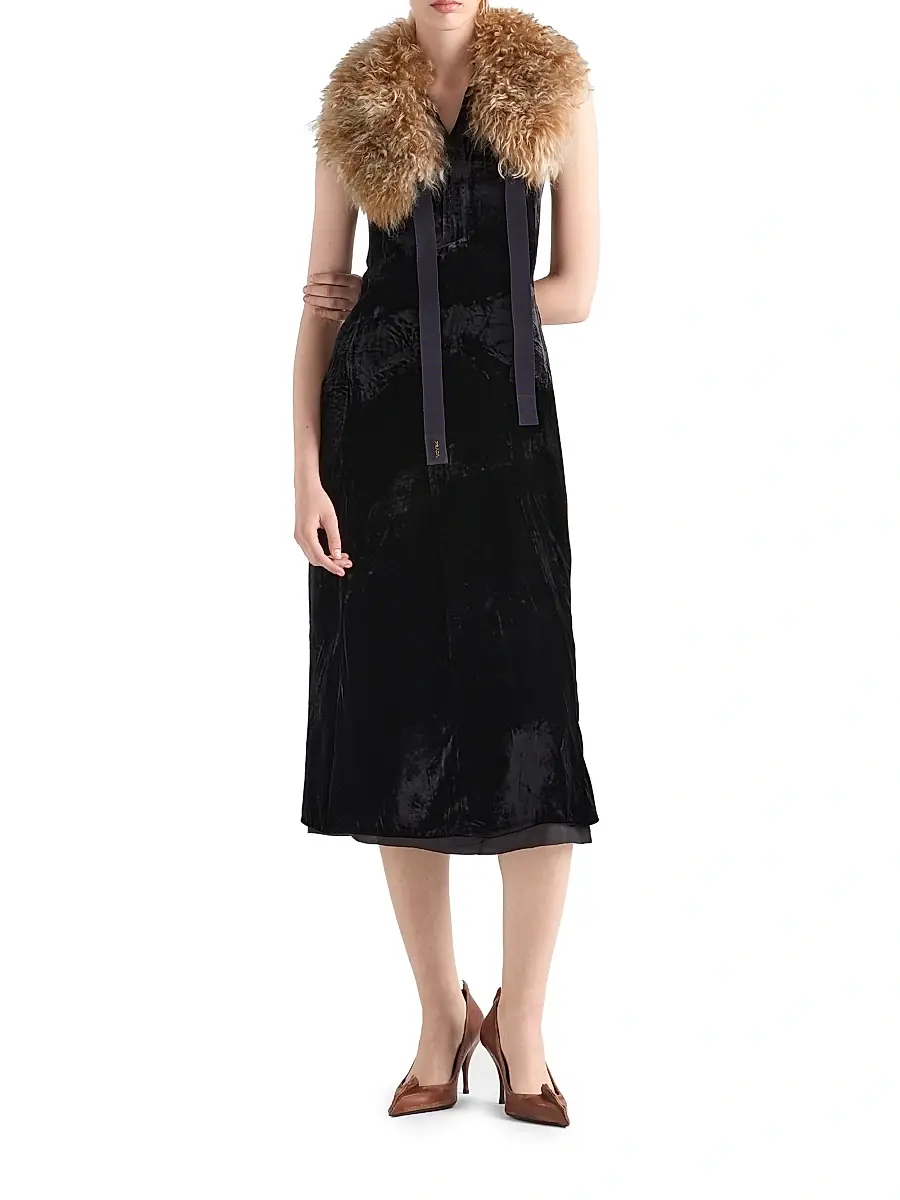 Prada Women's Crushed Velvet Dress - Black | Thumbnail 2