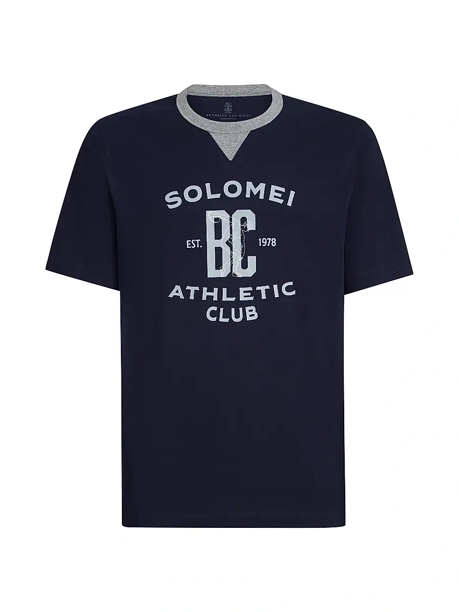 Brunello Cucinelli Men's Cotton Jersey T-Shirt with Print - Cobalt | Image 1 Brunello Cucinelli Men's Cotton Jersey T-Shirt with Print - Cobalt | Image 1
