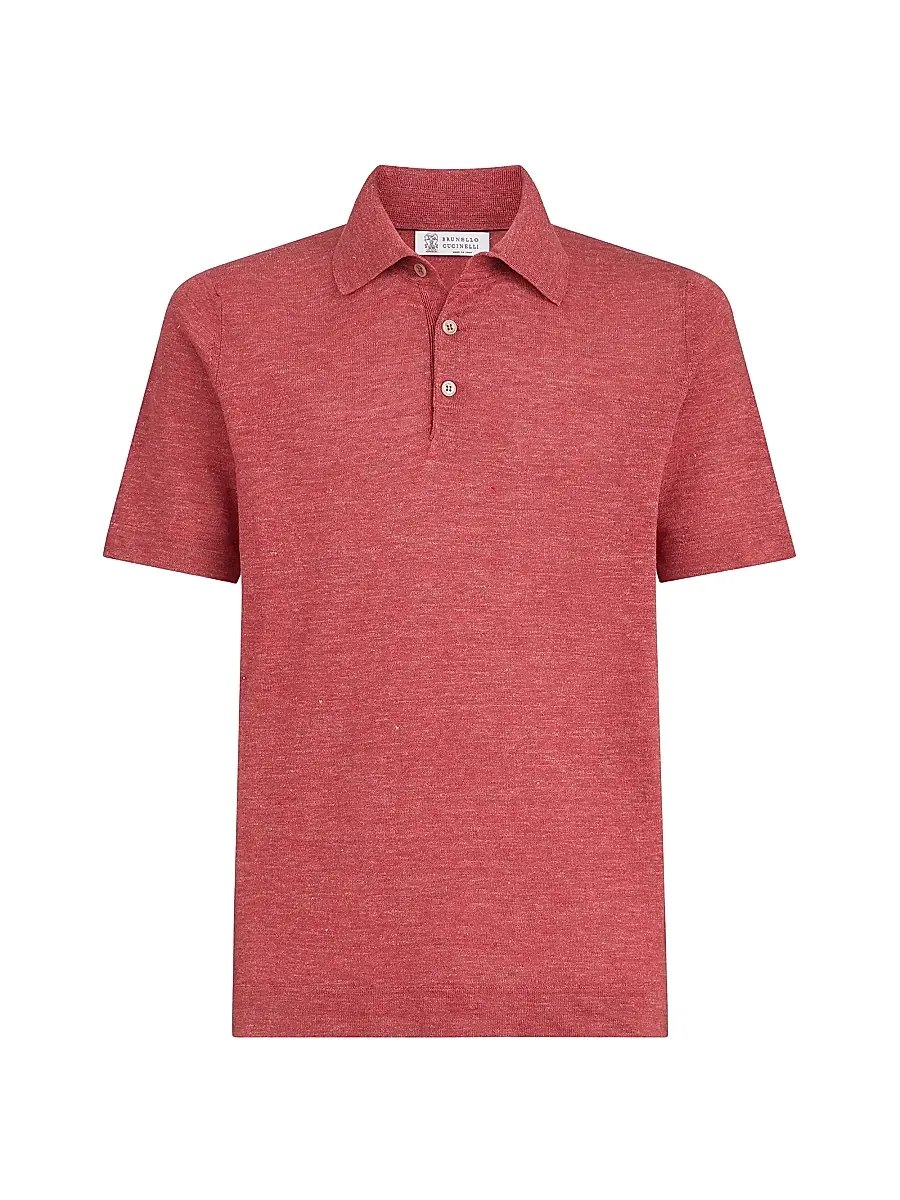 Brunello Cucinelli Men's Linen and Cotton Knit Polo Shirt - Strawberry - Size 32 | Image 1 Brunello Cucinelli Men's Linen and Cotton Knit Polo Shirt - Strawberry - Size 32 | Image 1