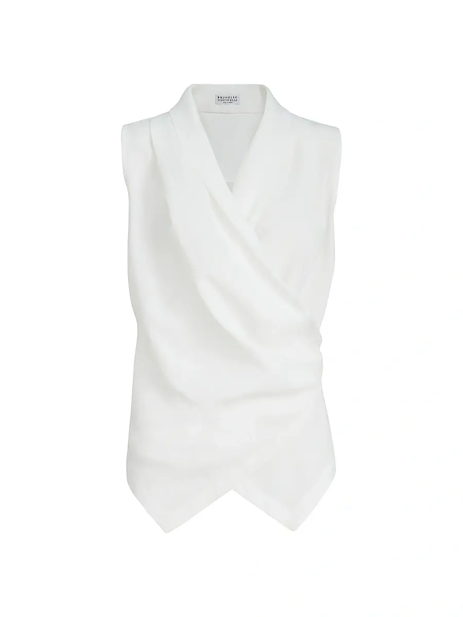 Brunello Cucinelli Women's Viscose and Linen Fluid Twill Vest with Monili - White - Size XL | Image 1 Brunello Cucinelli Women's Viscose and Linen Fluid Twill Vest with Monili - White - Size XL | Image 1