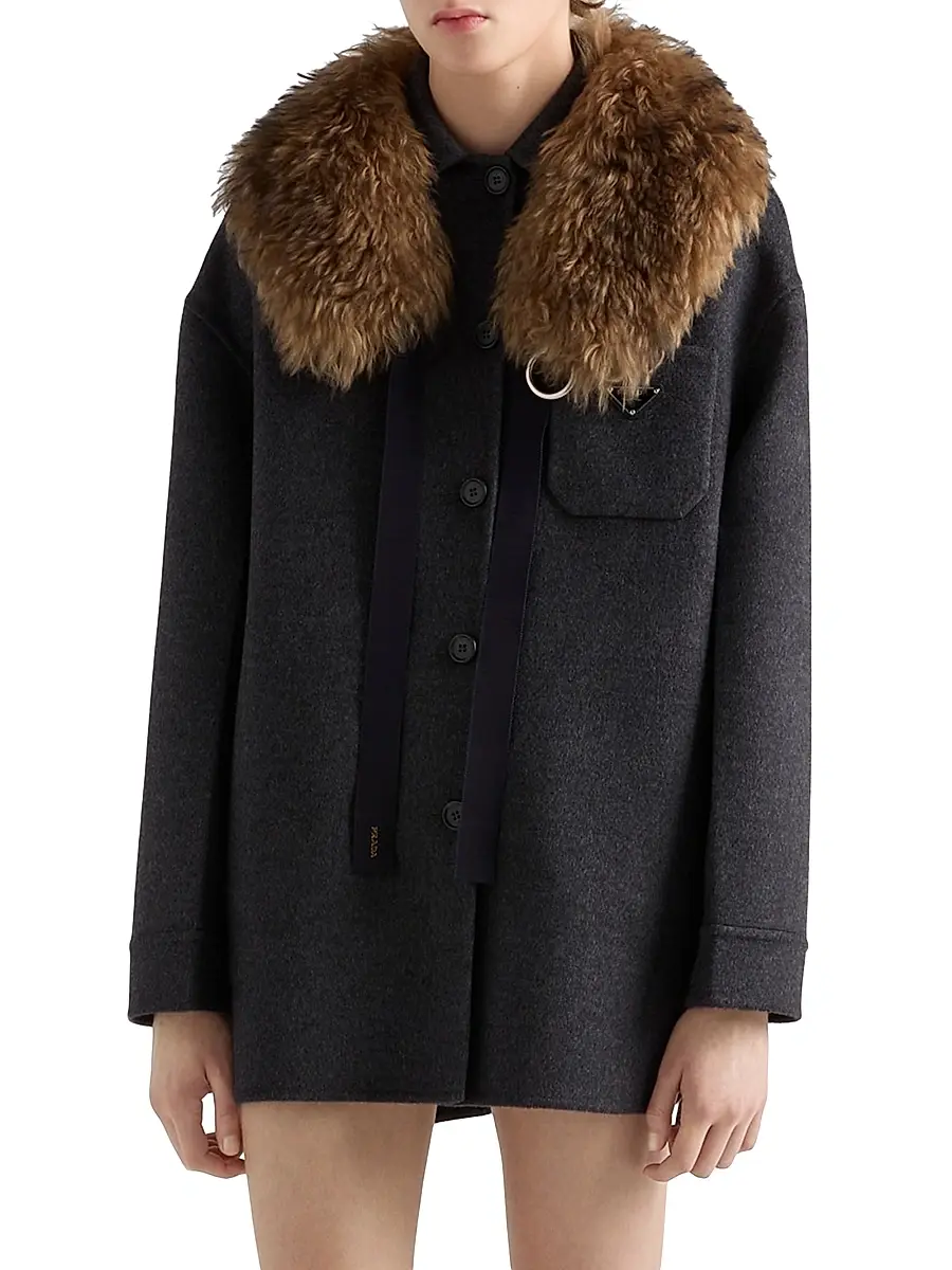 Prada Women's Single-Breasted Double Cashwool Caban Jacket | Thumbnail 2