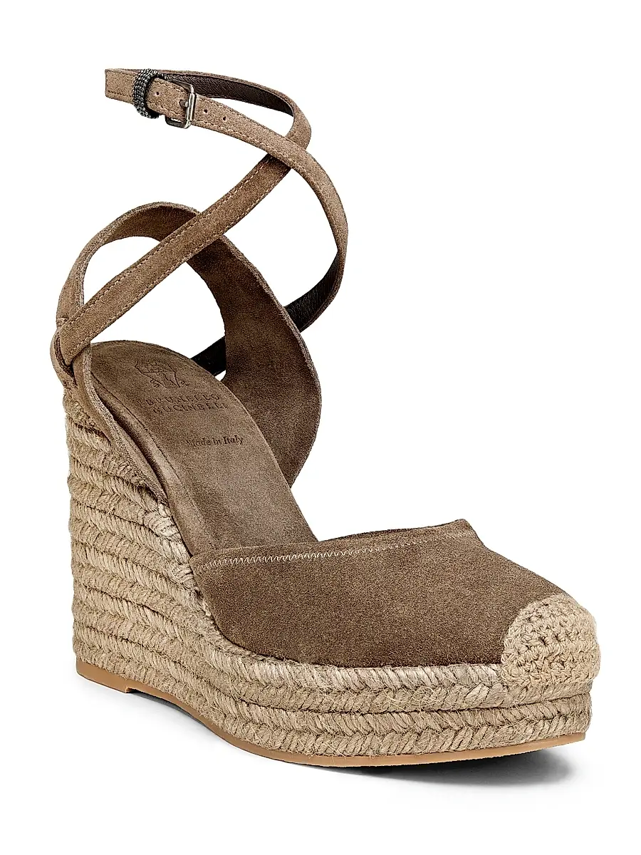 Brunello Cucinelli Women's 80MM Suede Ankle Wrap Espadrilles | Thumbnail 2