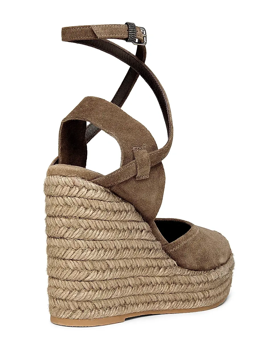 Brunello Cucinelli Women's 80MM Suede Ankle Wrap Espadrilles | Thumbnail 3
