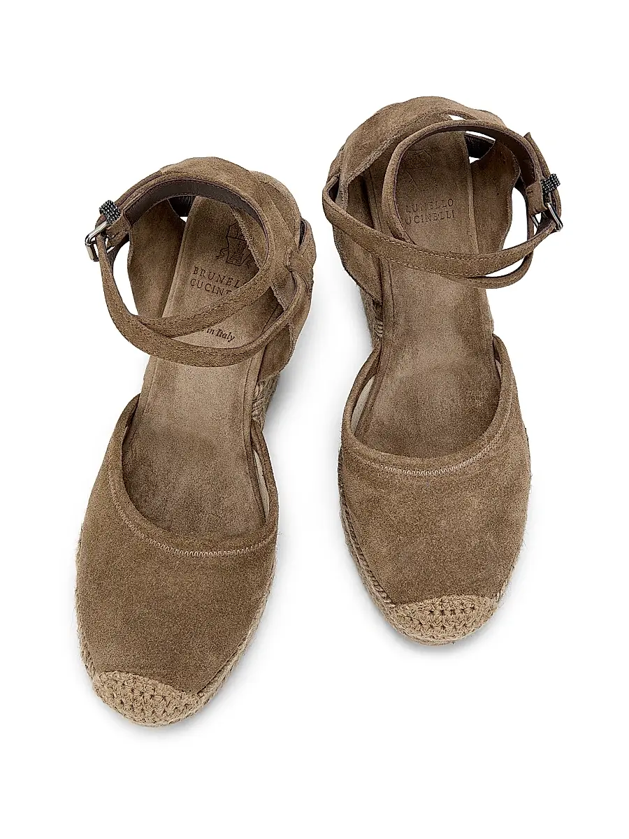 Brunello Cucinelli Women's 80MM Suede Ankle Wrap Espadrilles | Thumbnail 4