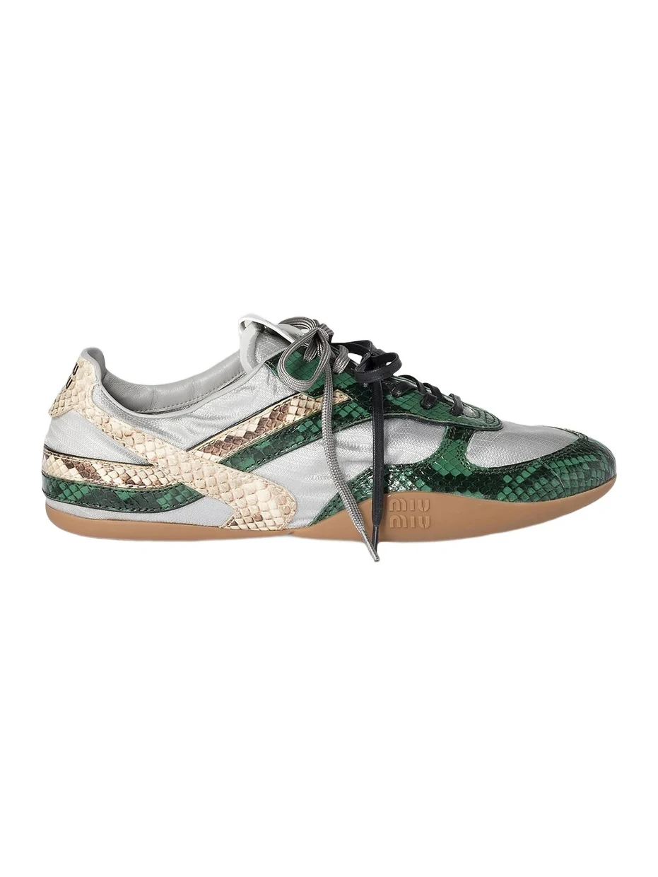 Miu Miu Women's Gymnasium Technical Python-Print Leather Low-Top Sneakers