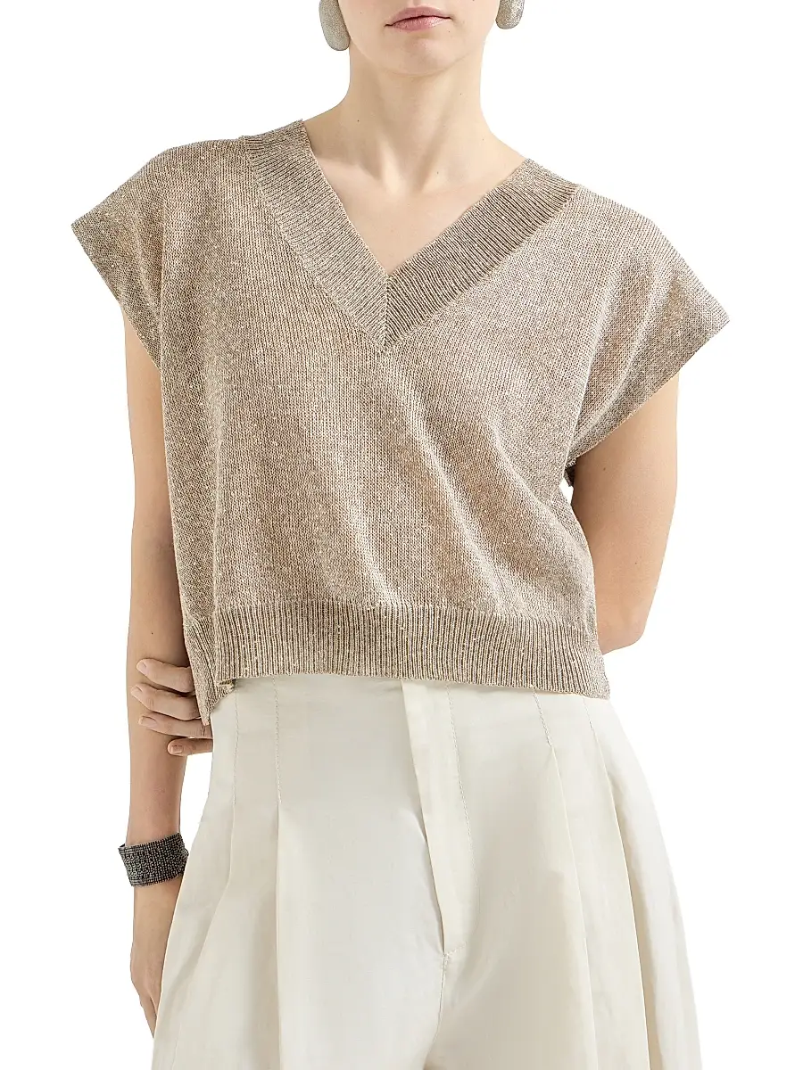 Brunello Cucinelli Women's Linen and Cotton Diamond Yarn Sweater | Thumbnail 2 Brunello Cucinelli Women's Linen and Cotton Diamond Yarn Sweater | Thumbnail 2